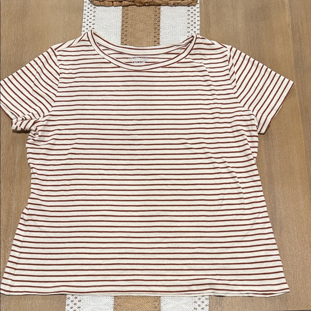 Brown and White Striped Short Sleeve Tee